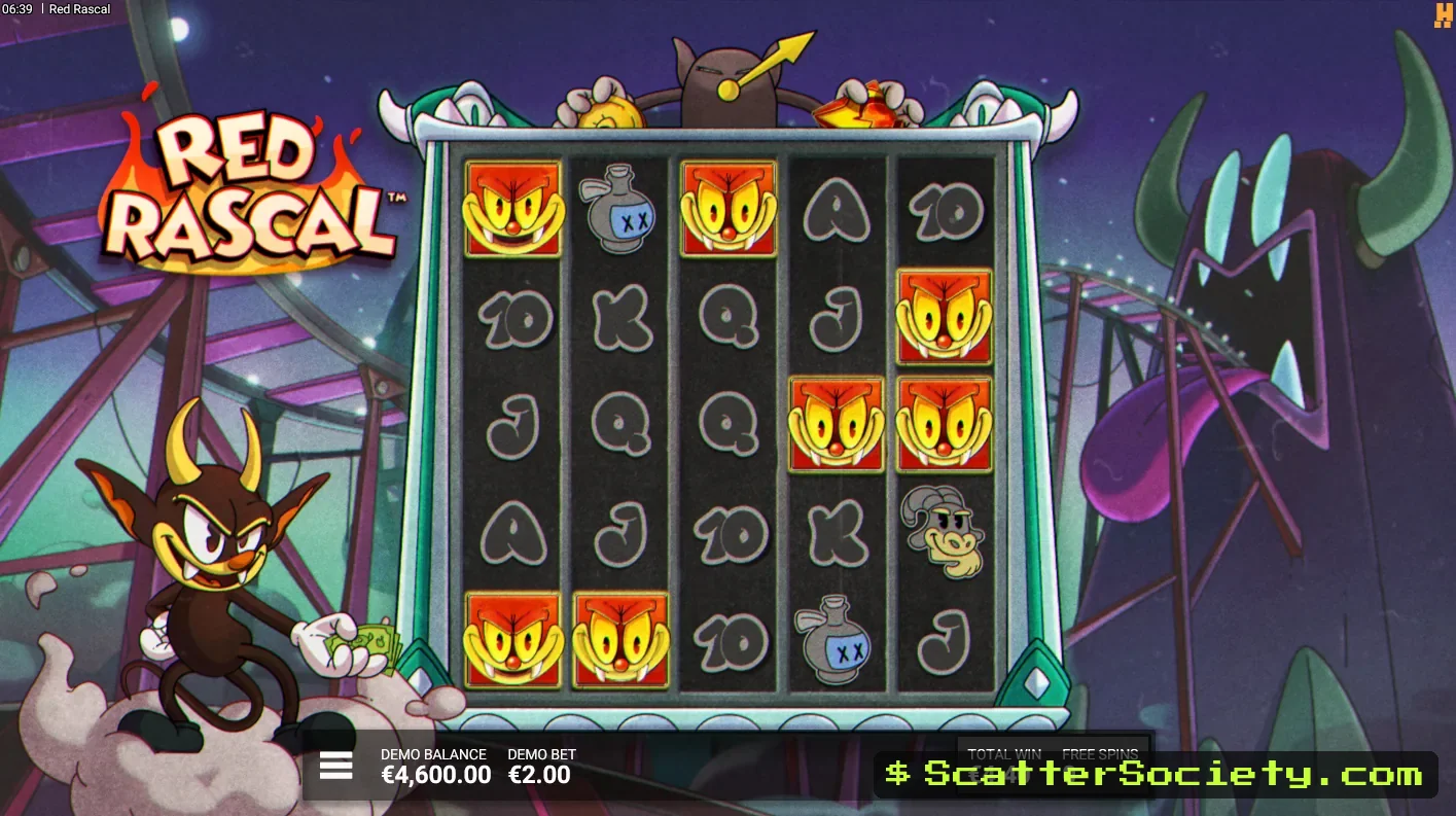 Red Rascal After Dark bonus screen showing a bucket of collected Rascals ready to release on the final spin