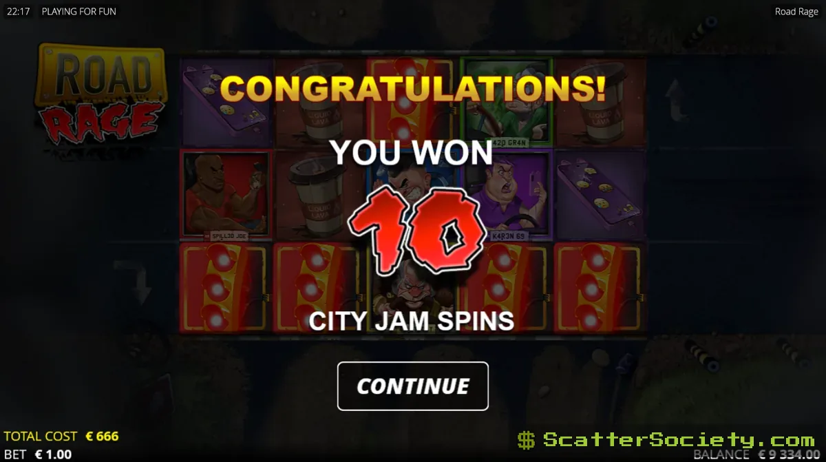 Road Rage grid showing a red and green Wild Car colliding on the same row and merging into a single Colliding Wild with a combined multiplier