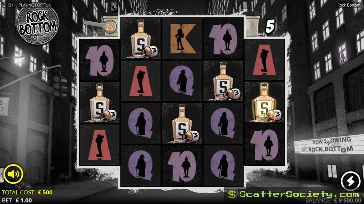 Rock Bottom base game grid showing an xSplit symbol splitting into two wilds on a middle reel