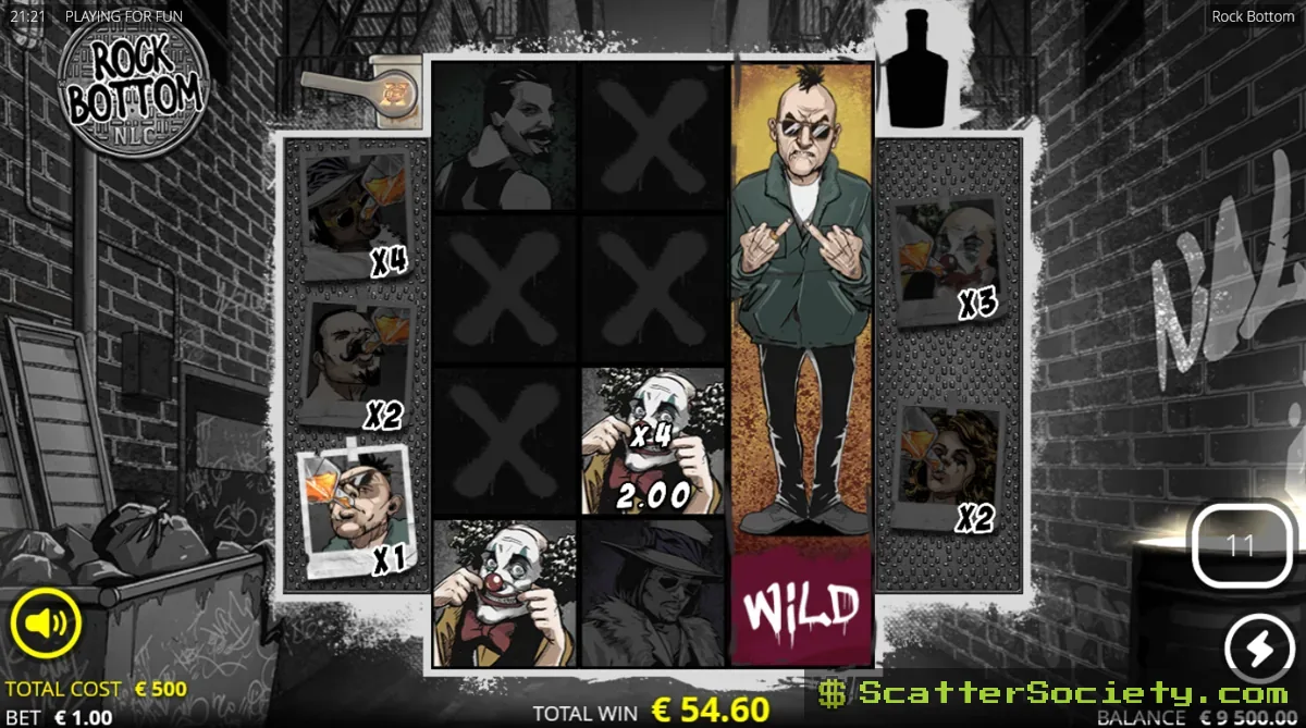 Rock Bottom xCap feature screen showing a guaranteed multiplier improvement being applied to a 1969x win