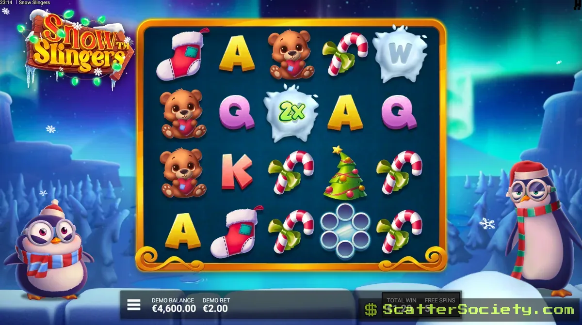 Snow Slingers You Reap What You Snow bonus screen showing multiple sticky Snow Multipliers persisting across several consecutive free spins