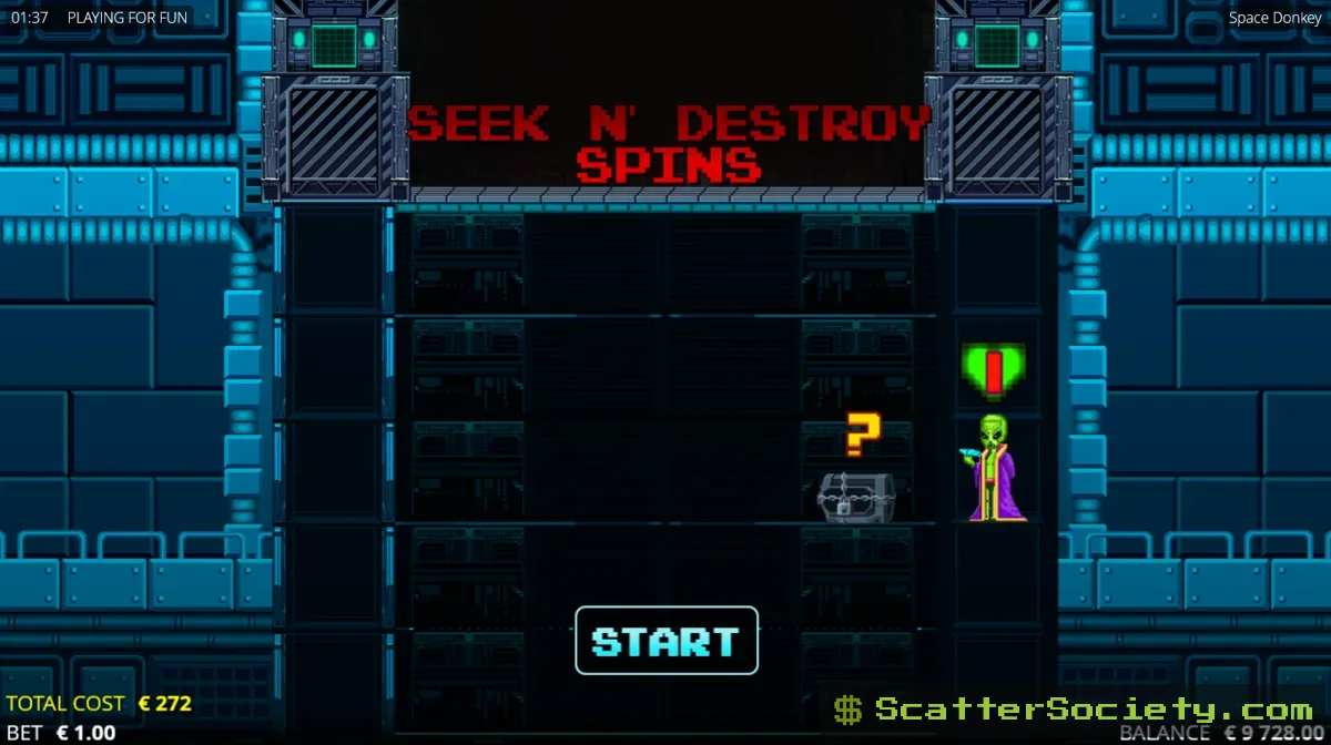 Space Donkey grid showing three Chopper symbols triggering the Hellfire feature with a random multiplier value