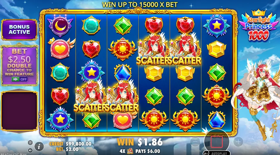 Starlight Princess 1000 free spins round showing a total multiplier tracker and 14 free spins remaining