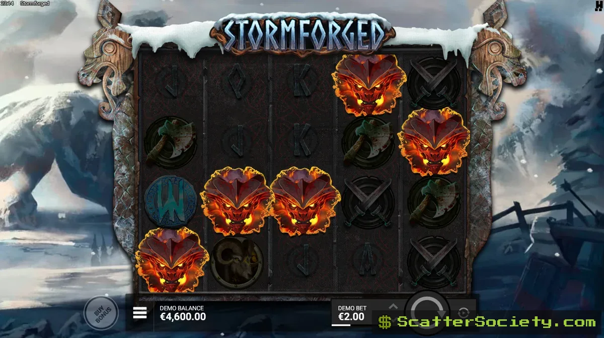 Stormforged Warriors of the Storm bonus screen showing multiple Storm Reels stacking massive multiplier values together