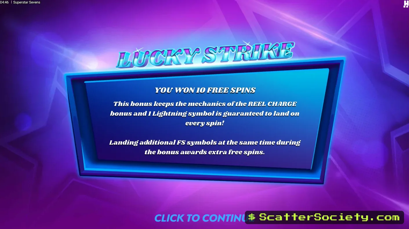 Superstar Sevens grid showing Epic Lightning multiplying the entire accumulated Total Win Bar value