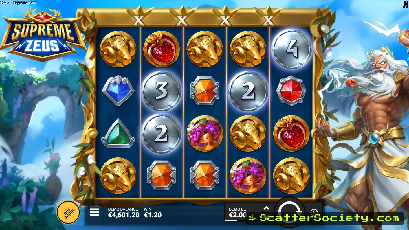Supreme Zeus Hot 100 Bonus screen showing 100 free spins with enhanced CoinWays frequency active