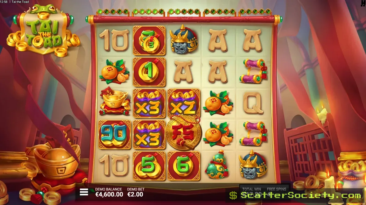 Tai the Toad Golden Toad Bonus screen showing progressive Toad Points accumulating without resetting across multiple free spins