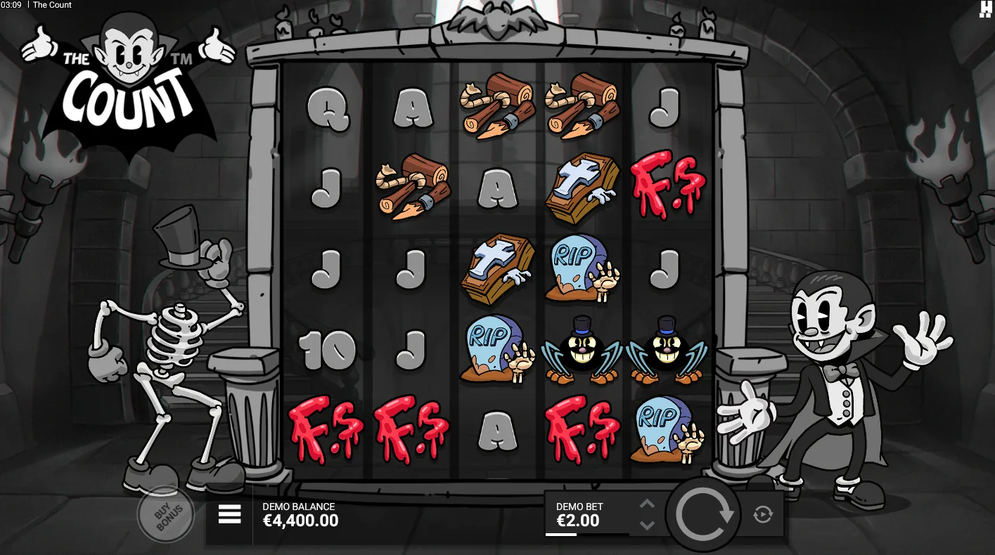 The Count base game grid showing a Blood symbol expanding into a Bloody Wild with a multiplier value