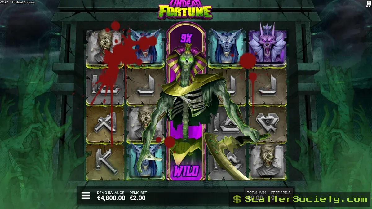 Undead Fortune The Tomb bonus screen showing intensified DuelReels activity with multiple expanding wild multipliers