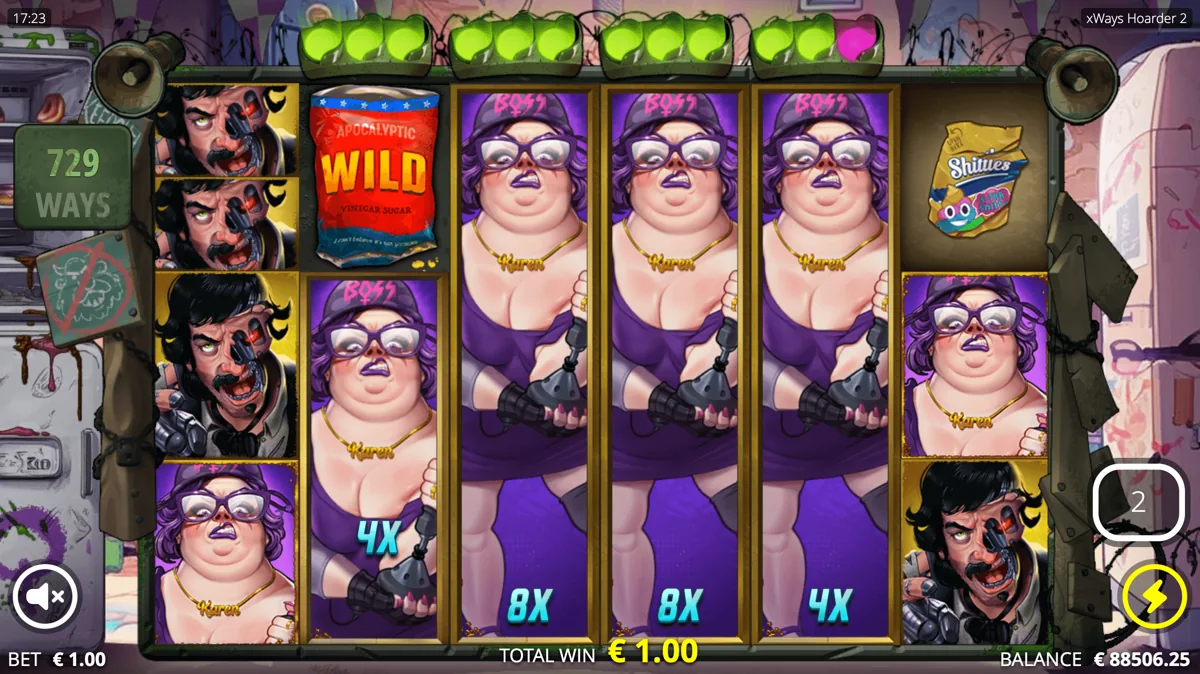 xWays Hoarder 2 free spins with multiple x-Split wild multiplier symbols stacked across the grid
