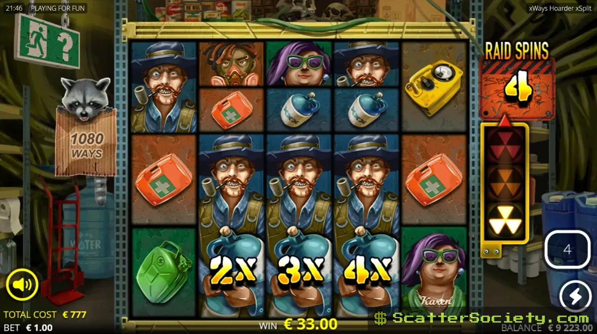 xWays Hoarder xSplit Super Bunker Raid Spins bonus screen showing multiple sticky xWays symbols already active from the start